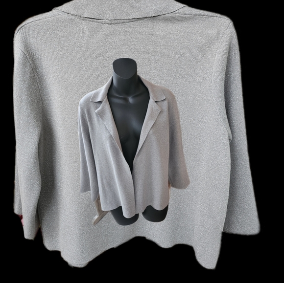 CHICO'S SILVER GREY METALLIC COLLARED CARDIGAN STYLE SWEATER SIZE MEDUIM - Picture 3 of 6